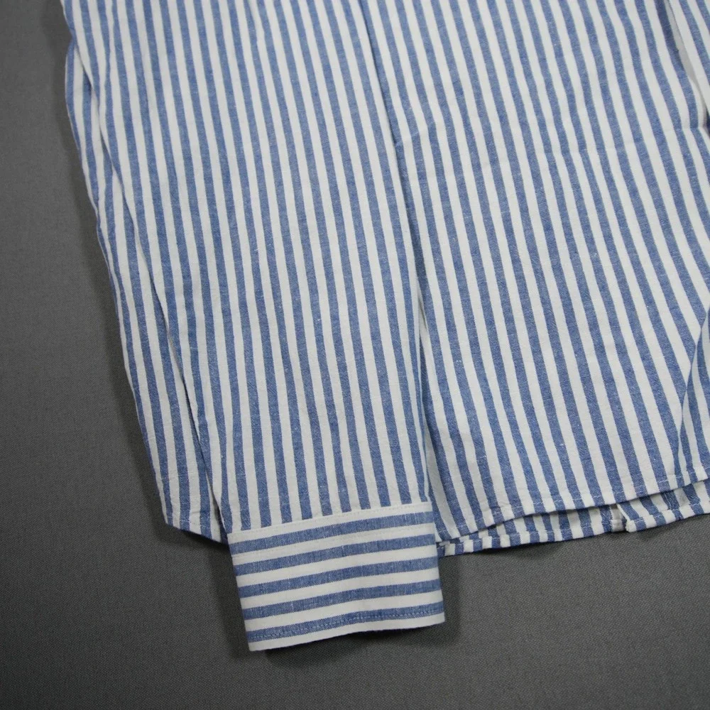 Banana Republic Linen Cotton Untucked Stripe Nautical Slim Fit Striped Shirt XL